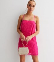 New Look Bright Pink Tinsel Embellished Square Neck Strappy Mini Slip Dress